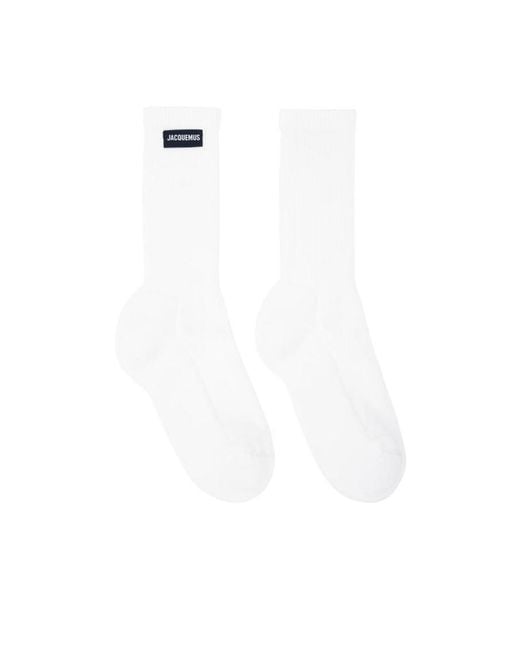 Jacquemus White Logo-Patch Ribbed Socks for men