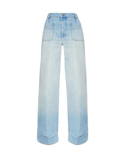 Victoria Beckham Blue Logo Patch Flared Jeans