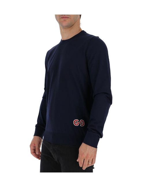 Gucci Blue Gg Logo Patch Jumper for men