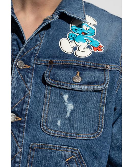 DSquared² Blue The Smurfs Distressed-Effect Denim Jacket for men