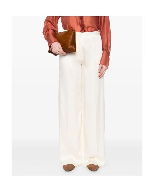 Forte_forte White Shiny Anvers Satin High Waist Embroidered Pants