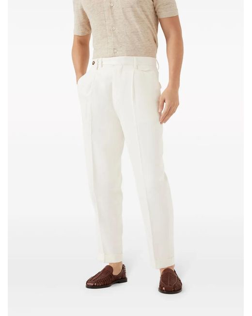 Brunello Cucinelli White High-Waist Tapered Trousers for men