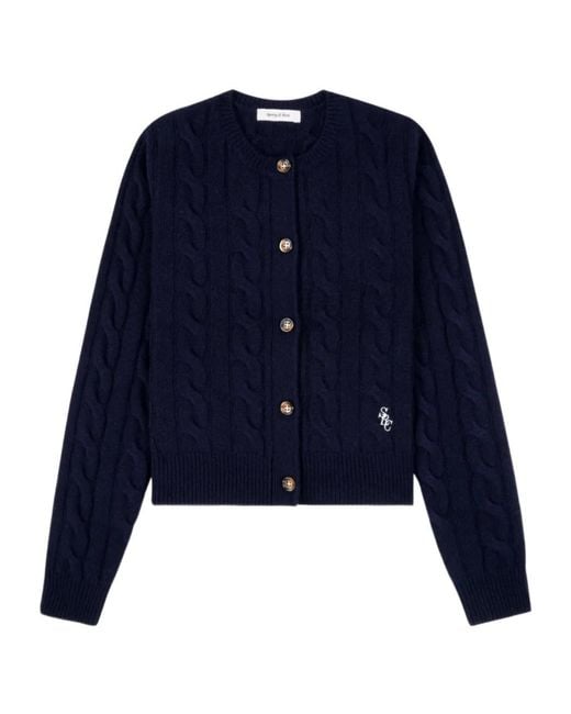 Sporty & Rich Blue Src Cable-Knit Button Cardigan