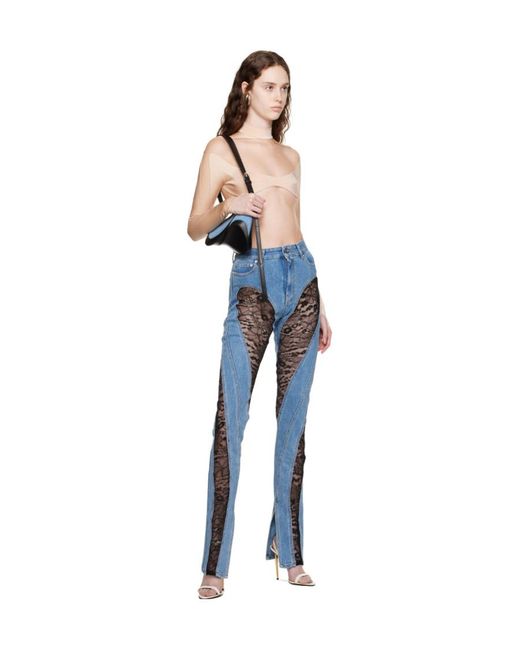 Mugler Blue Logo Spliced Jumpsuit