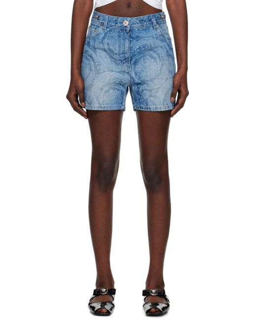 Versace Blue Logo-Patch Denim Shorts