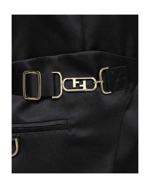 Fendi Black Belted Logo Dress