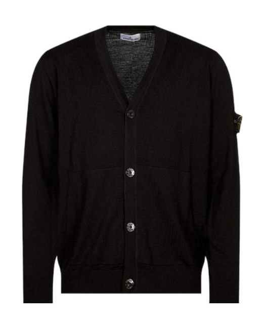 Stone Island Black Compass-Motif Virgin Wool Cardigan for men