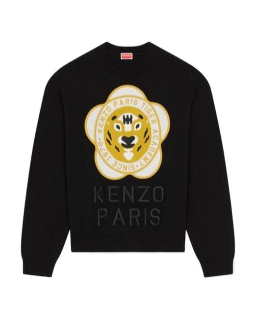 KENZO Black Logo Embroidered Ribbed-Knit Sweater for men