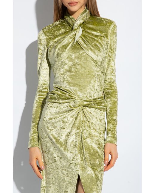 Nanushka Green Iride Twist-Front Crushed Velvet Top
