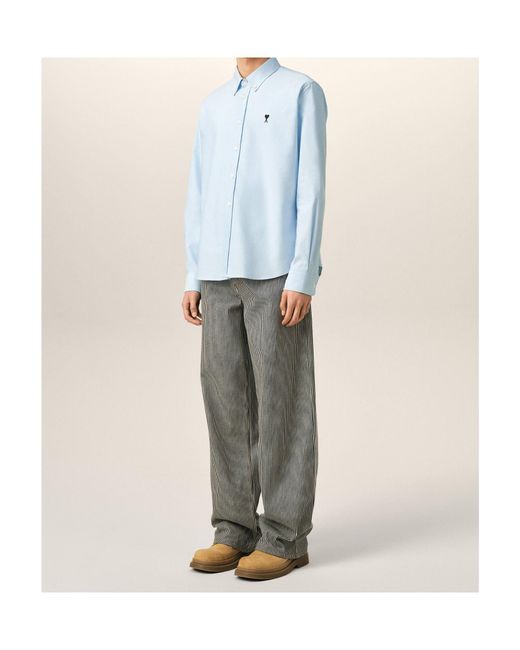 AMI Blue Logo Detailed Long Sleeved Shirt for men