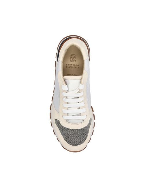 Brunello Cucinelli White Panelled Low-Top Sneakers