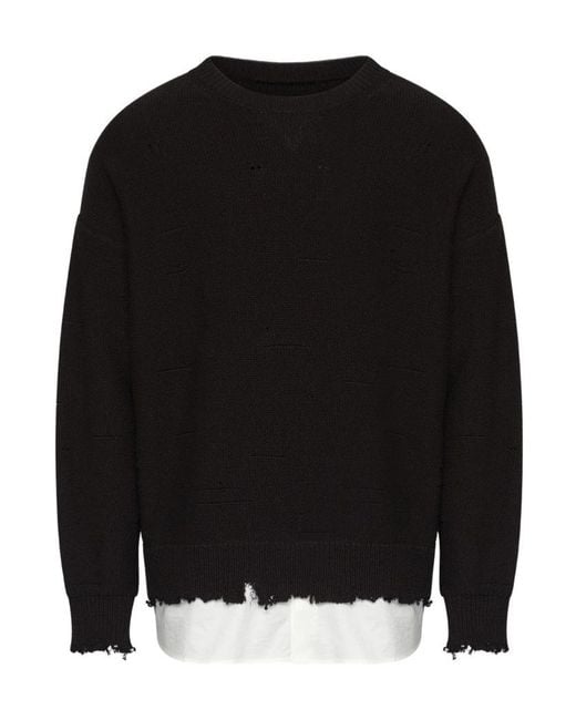 MM6 by Maison Margiela Black Distressed Hem Jumper for men