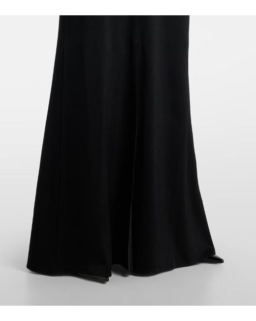 Roland Mouret Black Floral-Appliqué Embellished Satin Crêpe Gown