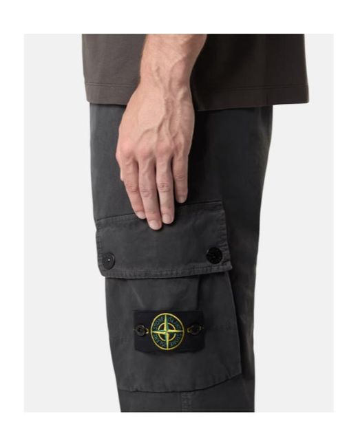 Stone Island Gray Logo Patch Cargo Trousers for men