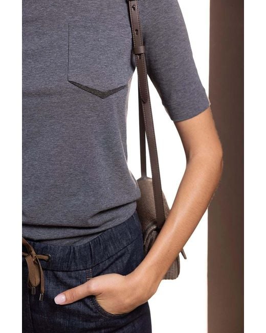 Brunello Cucinelli Gray Chest Pocket Cotton T-Shirt