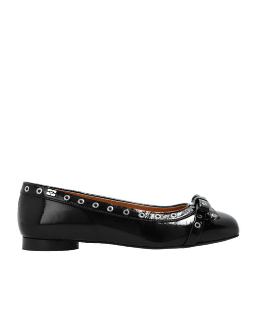 Ganni Black Eyelet Bow Ballerinas