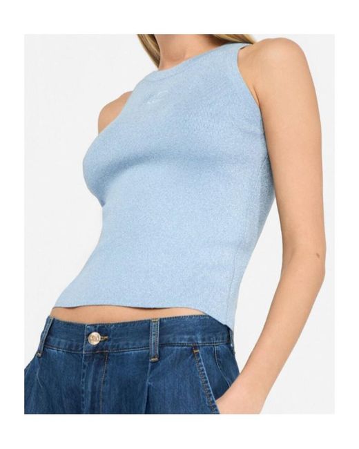 Liu Jo Blue Logo-Embroidered Top