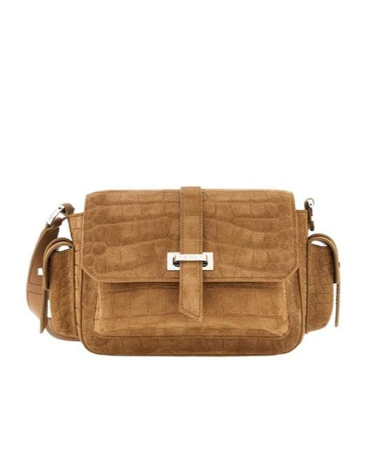Hogan Brown Embossed Small Flap Shoulder Bag
