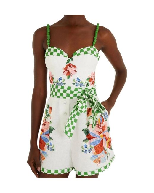 Farm Rio White Calm Breeze Floral-Print Playsuit