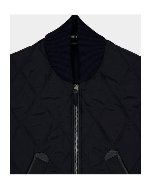 Tom Ford Blue Diamond-Quilted Leather-Trim Gilet for men