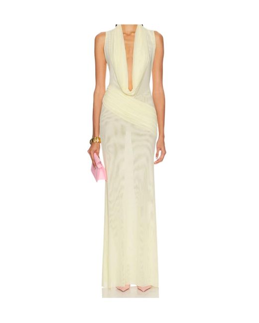 David Koma White Plunge Neckline Sleeveless Gown