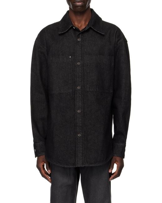 Wooyoungmi Black Logo Print Denim Shirt for men