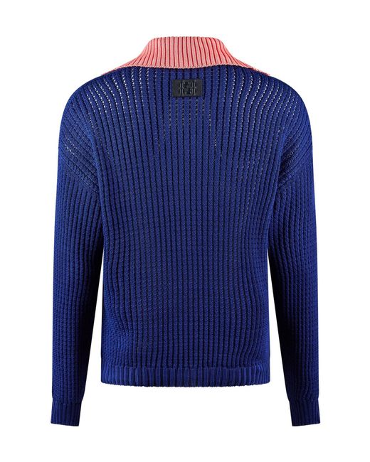 Fendi Blue V-Neck Knit Sweater for men