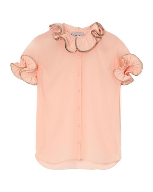 Coperni Pink Zip-Embellished Ruffled Chiffon Blouse