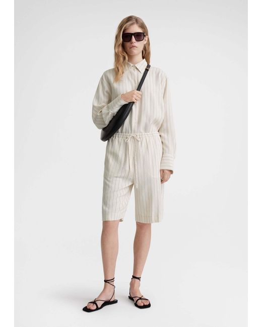 Totême  White Totême Stripe Detailed Drawstring Shorts