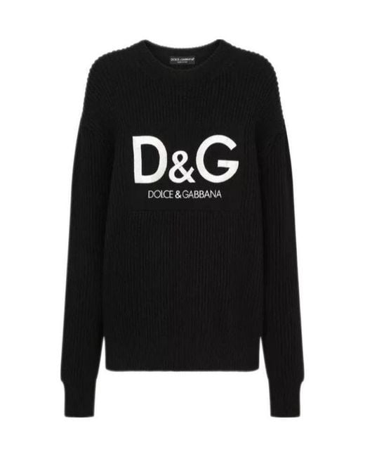 Dolce & Gabbana Black Logo-Embroidered Wool Jumper