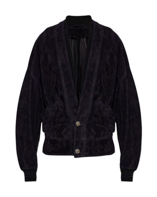 Versace Blue Long-Sleeved Leather Jacket for men