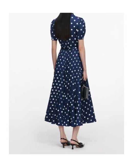 Self-Portrait Blue Polka Dot Pleated Midi Dress