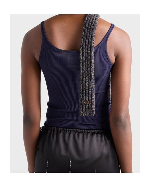 Prada Blue Ribbed Knit Silk Tank Top