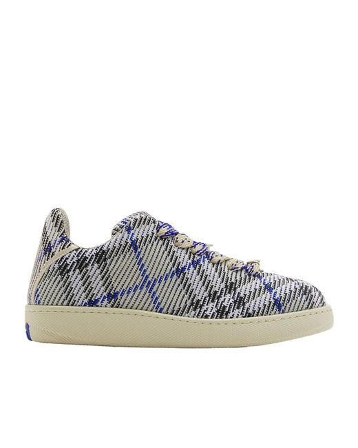 Burberry Blue Box Checked Lace-Up Sneakers for men