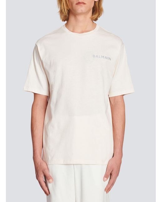 Balmain White Cotton T-Shirt With Small Paris Logo for men