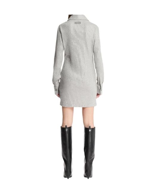 The Attico Gray The Embellished Long-Sleeved Dress