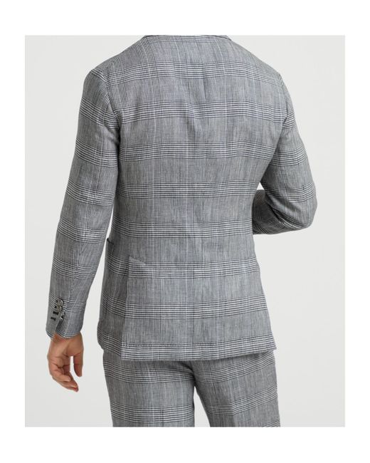 Brunello Cucinelli Gray Double-Breasted Prince Of Wales Blazer for men