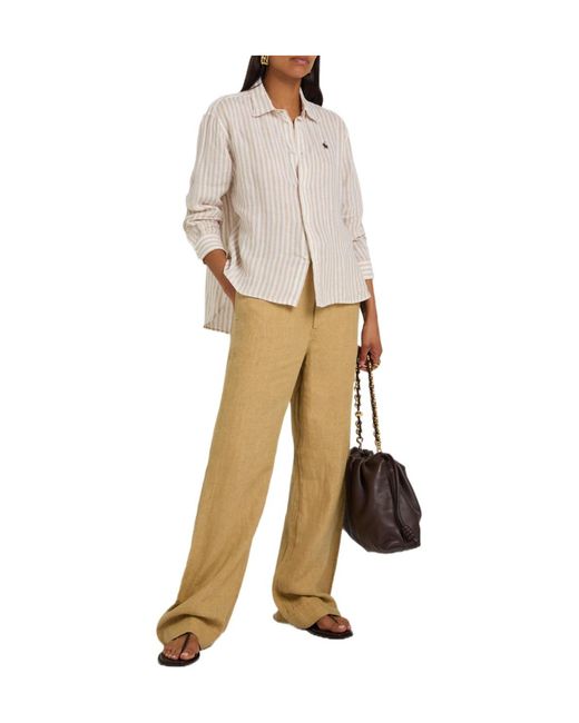Polo Ralph Lauren Natural Logo-Embroidered Striped Cropped Linen Shirt