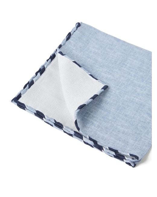 Brunello Cucinelli Blue Striped-Trim Silk Pocket Square for men