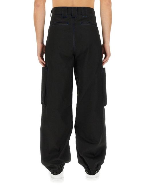 MSGM Black Contrasting-Stitch Logo-Patch Cargo Trousers for men