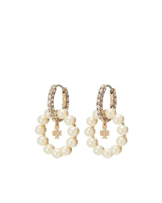 Tory Burch White Moondance Embellished Hoop Earrings