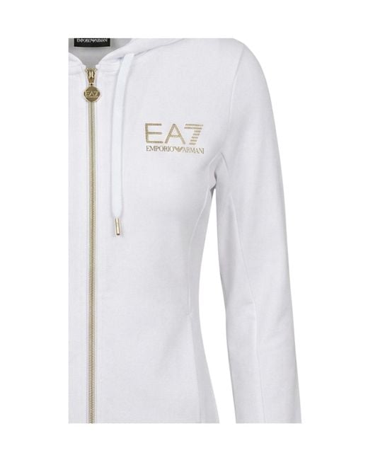 EA7 White Long-Sleeved Hooded Sweatshirt And Sweatpants Set