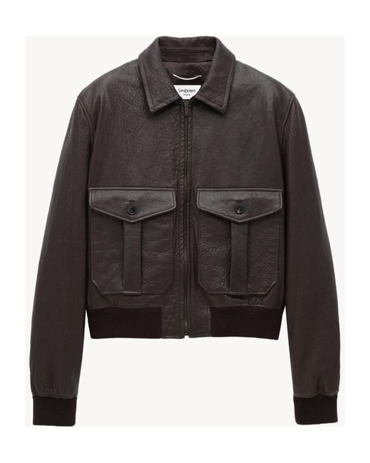 Saint Laurent Black Long-Sleeved Leather Jacket for men