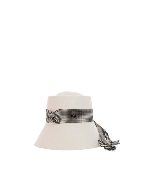 Maison Michel White Striped Ribbon Cloche Hat