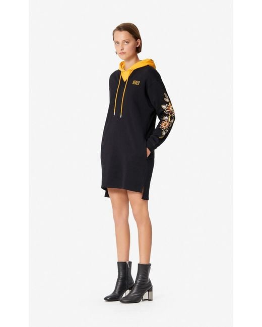 KENZO Black Embroidered Flower Logo Dress