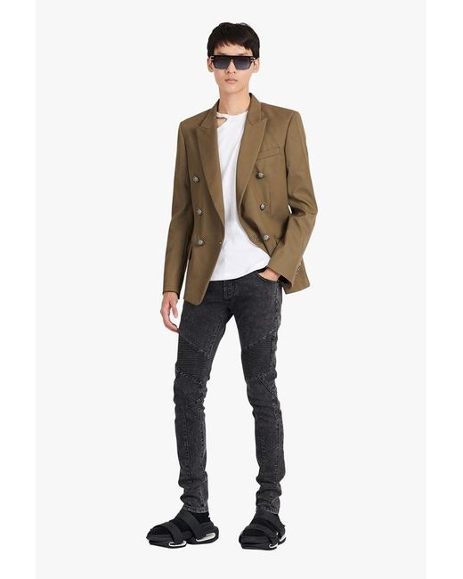 Balmain Black Logo Debossed Skinny Jeans for men