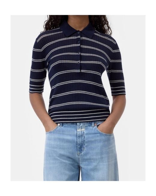 Closed Blue Striped Short-Sleeve Polo Top