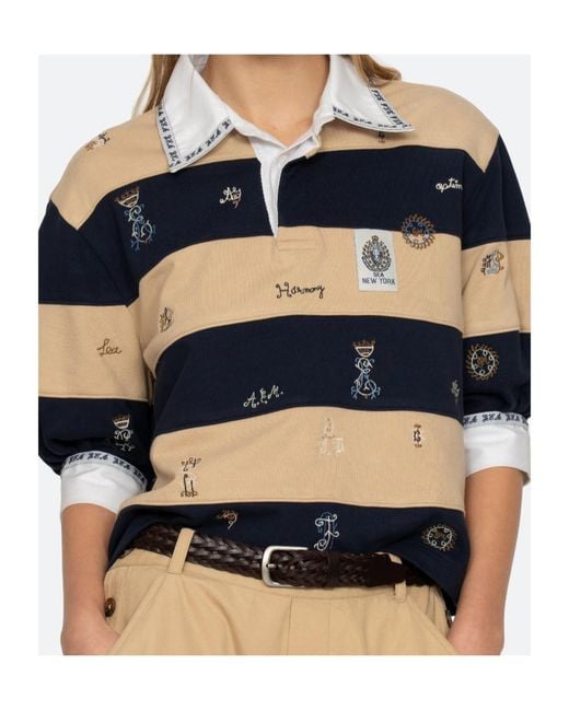 Sea Blue Juliet Embroidered Striped Polo Shirt