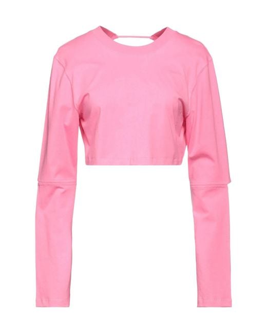 Jacquemus Pink Solid-Colored Cropped Long-Sleeve T-Shirt
