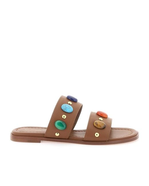 Gianvito Rossi Brown Embellished Strap Flat Sandals